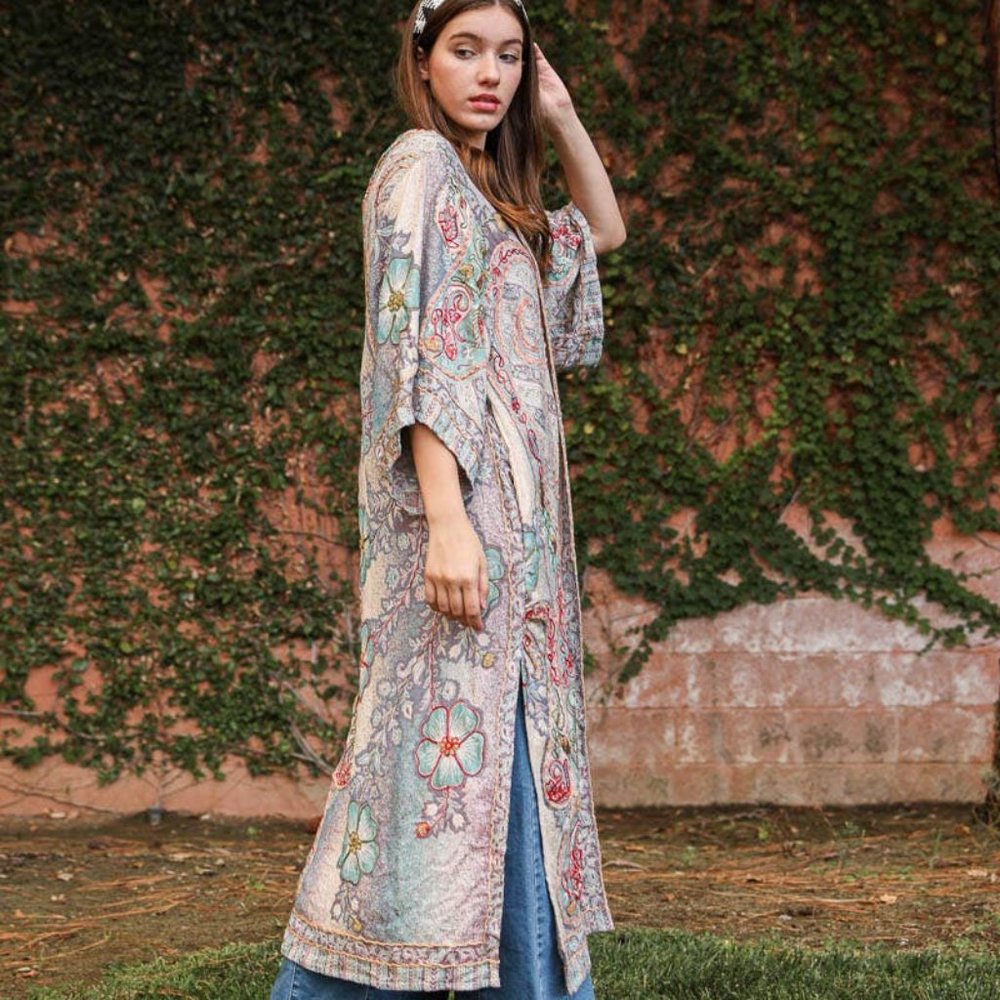Hand Embroidered Designer Long Kimono - Picture 4 of 4